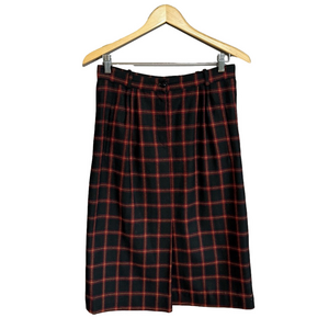 Vintage 80s Sherry Black and Red Wool Blend Plaid Skirt Size EU 46 Italy US 10